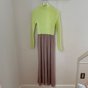 Anthropologie Twofer The Thea Sweater Dress Ribbed Lime Sweater size small